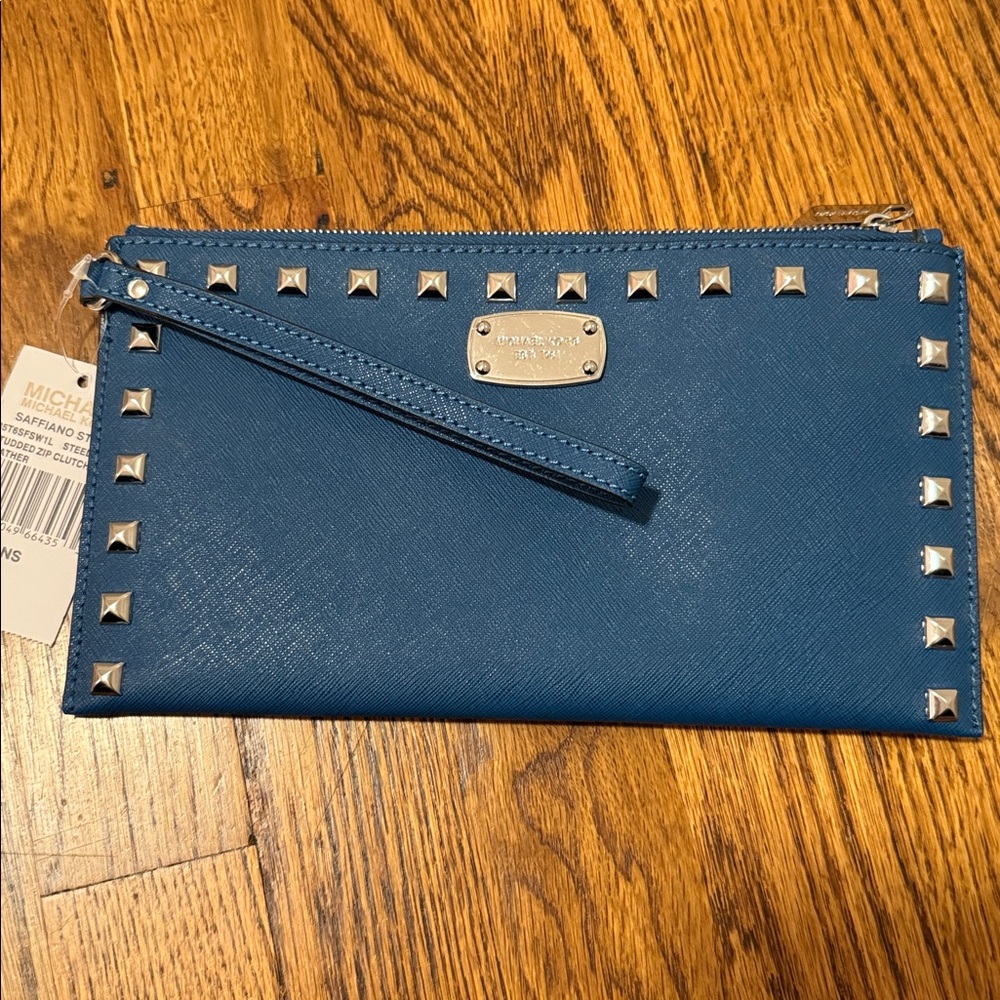 Michael Kors Saffiano Studded Zip Clutch